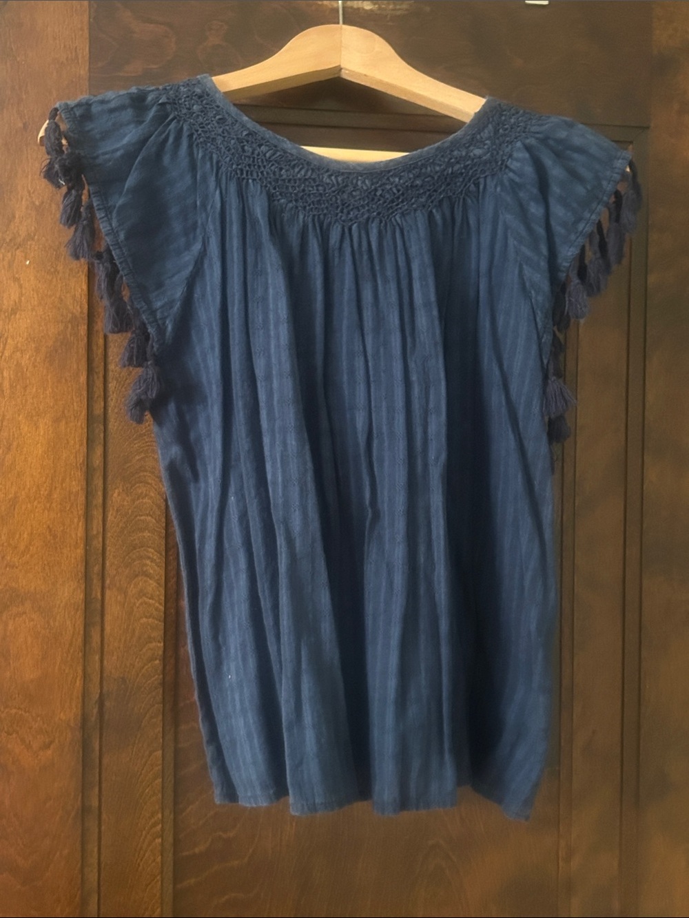 The Great Blue Women's Smocked Yoke Tassel Sleeve Top